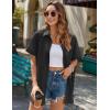 imageHOTOUCH Linen Button Down Shirt Women Short Sleeve Cotton Blouses V Neck Collared Summer Beach Tops S2XLBlack