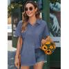 imageHOTOUCH Linen Button Down Shirt Women Short Sleeve Cotton Blouses V Neck Collared Summer Beach Tops S2XLDeep Blue