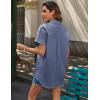 imageHOTOUCH Linen Button Down Shirt Women Short Sleeve Cotton Blouses V Neck Collared Summer Beach Tops S2XLDeep Blue