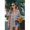 imageHOTOUCH Linen Button Down Shirt Women Short Sleeve Cotton Blouses V Neck Collared Summer Beach Tops S2XLFloral Purple