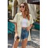 imageHOTOUCH Linen Button Down Shirt Women Short Sleeve Cotton Blouses V Neck Collared Summer Beach Tops S2XLFloral Yellow