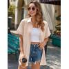 imageHOTOUCH Linen Button Down Shirt Women Short Sleeve Cotton Blouses V Neck Collared Summer Beach Tops S2XLKhaki
