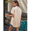 imageHOTOUCH Linen Button Down Shirt Women Short Sleeve Cotton Blouses V Neck Collared Summer Beach Tops S2XLKhaki