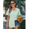 imageHOTOUCH Linen Button Down Shirt Women Short Sleeve Cotton Blouses V Neck Collared Summer Beach Tops S2XLLight Green