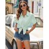 imageHOTOUCH Linen Button Down Shirt Women Short Sleeve Cotton Blouses V Neck Collared Summer Beach Tops S2XLLight Green