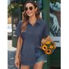 imageHOTOUCH Linen Button Down Shirt Women Short Sleeve Cotton Blouses V Neck Collared Summer Beach Tops S2XLNavy Blue