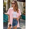 imageHOTOUCH Linen Button Down Shirt Women Short Sleeve Cotton Blouses V Neck Collared Summer Beach Tops S2XLPink