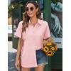 imageHOTOUCH Linen Button Down Shirt Women Short Sleeve Cotton Blouses V Neck Collared Summer Beach Tops S2XLPink