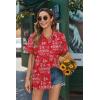 imageHOTOUCH Linen Button Down Shirt Women Short Sleeve Cotton Blouses V Neck Collared Summer Beach Tops S2XLRed Boho