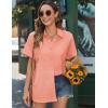 imageHOTOUCH Linen Button Down Shirt Women Short Sleeve Cotton Blouses V Neck Collared Summer Beach Tops S2XLTangerine