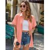 imageHOTOUCH Linen Button Down Shirt Women Short Sleeve Cotton Blouses V Neck Collared Summer Beach Tops S2XLTangerine