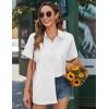 imageHOTOUCH Linen Button Down Shirt Women Short Sleeve Cotton Blouses V Neck Collared Summer Beach Tops S2XLWhite