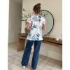imageHOTOUCH Womens Flowy Sleeve Pleated Tunic Plus Size Tops Casual V Neck Blouses Loose Floral Short Sleeve Summer ShirtsBlue Flower