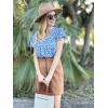 imageHOTOUCH Womens Flowy Sleeve Pleated Tunic Plus Size Tops Casual V Neck Blouses Loose Floral Short Sleeve Summer ShirtsBlue Silhouette Flower