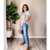 imageHOTOUCH Womens Flowy Sleeve Pleated Tunic Plus Size Tops Casual V Neck Blouses Loose Floral Short Sleeve Summer ShirtsFlower Cluster Light Green