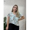 imageHOTOUCH Womens Flowy Sleeve Pleated Tunic Plus Size Tops Casual V Neck Blouses Loose Floral Short Sleeve Summer ShirtsFlower Cluster Light Green