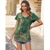imageHOTOUCH Womens Flowy Sleeve Pleated Tunic Plus Size Tops Casual V Neck Blouses Loose Floral Short Sleeve Summer ShirtsGrey Green