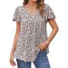 imageHOTOUCH Womens Flowy Sleeve Pleated Tunic Plus Size Tops Casual V Neck Blouses Loose Floral Short Sleeve Summer ShirtsPink Apricot Brown Blue