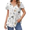 imageHOTOUCH Womens Flowy Sleeve Pleated Tunic Plus Size Tops Casual V Neck Blouses Loose Floral Short Sleeve Summer ShirtsWhite
