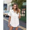 imageHOTOUCH Cotton Linen Button Down Shirt for Women V Neck Collared Blouse Casual Short Sleeve Tops with PocketA01white