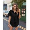 imageHOTOUCH Cotton Linen Button Down Shirt for Women V Neck Collared Blouse Casual Short Sleeve Tops with PocketA02black