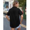 imageHOTOUCH Cotton Linen Button Down Shirt for Women V Neck Collared Blouse Casual Short Sleeve Tops with PocketA02black