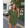 imageHOTOUCH Cotton Linen Button Down Shirt for Women V Neck Collared Blouse Casual Short Sleeve Tops with PocketArmy Green