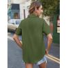 imageHOTOUCH Cotton Linen Button Down Shirt for Women V Neck Collared Blouse Casual Short Sleeve Tops with PocketArmy Green