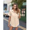 imageHOTOUCH Cotton Linen Button Down Shirt for Women V Neck Collared Blouse Casual Short Sleeve Tops with PocketChampagne