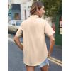 imageHOTOUCH Cotton Linen Button Down Shirt for Women V Neck Collared Blouse Casual Short Sleeve Tops with PocketChampagne