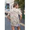 imageHOTOUCH Cotton Linen Button Down Shirt for Women V Neck Collared Blouse Casual Short Sleeve Tops with PocketFloral Apricot