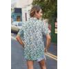 imageHOTOUCH Cotton Linen Button Down Shirt for Women V Neck Collared Blouse Casual Short Sleeve Tops with PocketFloral Blue