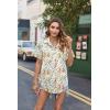 imageHOTOUCH Cotton Linen Button Down Shirt for Women V Neck Collared Blouse Casual Short Sleeve Tops with PocketFloral Colorful