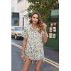 imageHOTOUCH Cotton Linen Button Down Shirt for Women V Neck Collared Blouse Casual Short Sleeve Tops with PocketFloral White