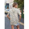 imageHOTOUCH Cotton Linen Button Down Shirt for Women V Neck Collared Blouse Casual Short Sleeve Tops with PocketFloral White