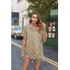 imageHOTOUCH Cotton Linen Button Down Shirt for Women V Neck Collared Blouse Casual Short Sleeve Tops with PocketFloral Yellow