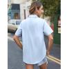 imageHOTOUCH Cotton Linen Button Down Shirt for Women V Neck Collared Blouse Casual Short Sleeve Tops with PocketLight Blue