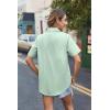imageHOTOUCH Cotton Linen Button Down Shirt for Women V Neck Collared Blouse Casual Short Sleeve Tops with PocketLight Green