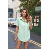 imageHOTOUCH Cotton Linen Button Down Shirt for Women V Neck Collared Blouse Casual Short Sleeve Tops with PocketLight Green
