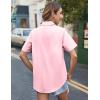 imageHOTOUCH Cotton Linen Button Down Shirt for Women V Neck Collared Blouse Casual Short Sleeve Tops with PocketLight Pink
