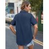 imageHOTOUCH Cotton Linen Button Down Shirt for Women V Neck Collared Blouse Casual Short Sleeve Tops with PocketNavy