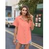 imageHOTOUCH Cotton Linen Button Down Shirt for Women V Neck Collared Blouse Casual Short Sleeve Tops with PocketWatermelon Red
