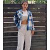 imageHOTOUCH Womens Flannels Fall Cropped Shacket Plaid Jacket Long Sleeve Button Down Coat 2024 Fall Fashion Trendy OutfitsBlue White Flannel