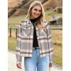 imageHOTOUCH Womens Flannels Fall Cropped Shacket Plaid Jacket Long Sleeve Button Down Coat 2024 Fall Fashion Trendy OutfitsGrey Brown Flannel