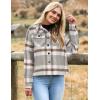imageHOTOUCH Womens Flannels Fall Cropped Shacket Plaid Jacket Long Sleeve Button Down Coat 2024 Fall Fashion Trendy OutfitsGrey Brown Flannel