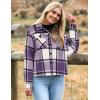 imageHOTOUCH Womens Flannels Fall Cropped Shacket Plaid Jacket Long Sleeve Button Down Coat 2024 Fall Fashion Trendy OutfitsPurple White Flannel