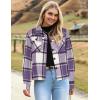 imageHOTOUCH Womens Flannels Fall Cropped Shacket Plaid Jacket Long Sleeve Button Down Coat 2024 Fall Fashion Trendy OutfitsPurple White Flannel