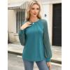 imageHOTOUCH Womens Lace Long Sleeve Tops Dressy Casual Blouses Pleated Work Shirts S3XLBlue Green