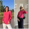 imageHOTOUCH Womens Lace Long Sleeve Tops Dressy Casual Blouses Pleated Work Shirts S3XLHot Pink