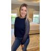 imageHOTOUCH Womens Lace Long Sleeve Tops Dressy Casual Blouses Pleated Work Shirts S3XLNavy Blue